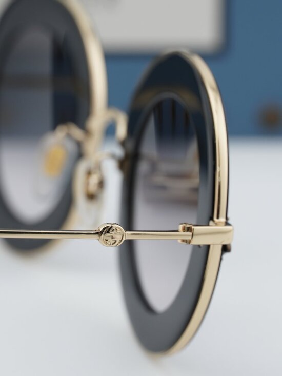 Gucci GG0113S 001 Round Sunglasses - Black Gold\\Grey Gradient main image 6